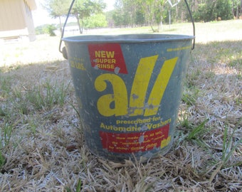VINTAGE ADVERTISING BUCKET, All Detergent Bucket, Galvanized Bucket, Rustic Bucket, Vintage Pail