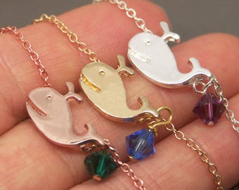 Whale Necklace, Whale Jewelry, Fish Necklace, Nautical Necklace, Navigate Necklace, Animal Necklace, Personalized Birthstone Necklace FISH02