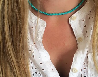 Turquoise beaded choker, turquoise necklace, turquoise choker, beaded necklace, beaded choker, dainty choker, boho choker, seed beads