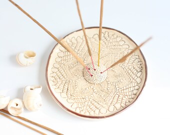 Ceramic Mandala Incense Stick Holder/White Ceramic Incense Holder/Incense Holder/Incense Burner/Meditation tools/Ash Catcher/White holder
