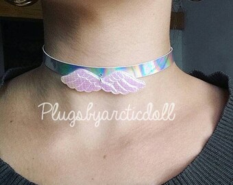 Choker iridescent holographic Angel Wings