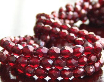 Siam Ruby Vega Czech Glass Bead 4mm Round - 50