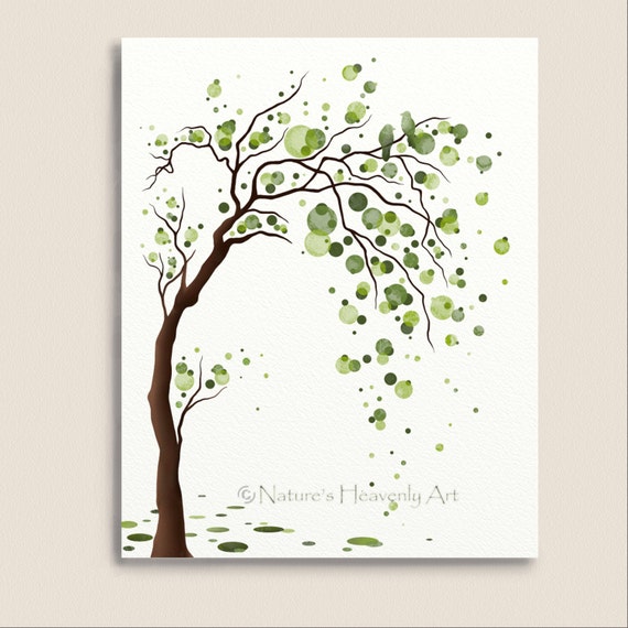 Green Tree Watercolor Art 8 X 10 Print Love Birds Green Tree Watercolor Art 8 X 10 Print Love Birds