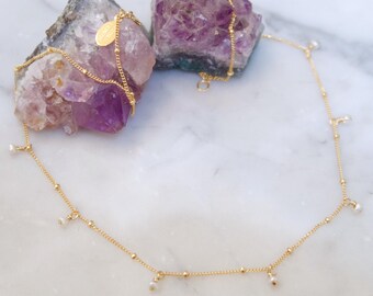 PENNY NECKLACE, 14 k gold necklace, pearl necklace, gold chocker, pearl chocker, gold pearl chocker, chocker with pearl, gifts for her