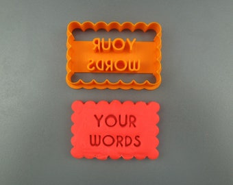 ANY WORDS Custom Cookie Cutter Scalloped Rectangle with Personalised Wording