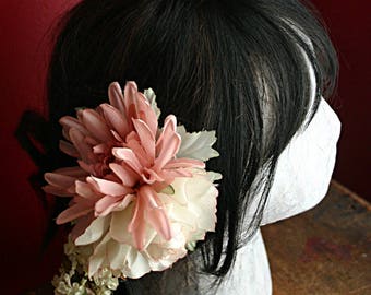Blushing Rose Hair Clip Fascinator - Vegan, Wedding, Flower Girl, ATS, Tribal, Belly Dance, Hair Garden, Rose, Mum, Pink, Ivory