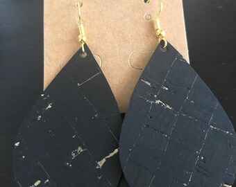 Black with gold speckles cork earrings