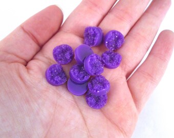 10 Purple 12mm Resin Druzy Cabochons, H56
