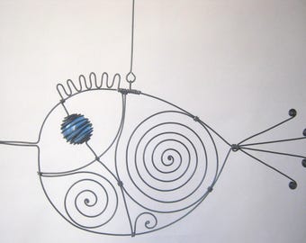 Blue - Eyed Metal Bird Sculpture