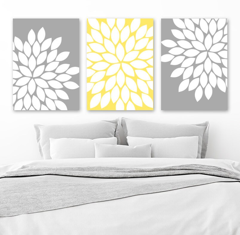 YELLOW GRAY Wall Art CANVAS or Print Yellow Gray Bedroom