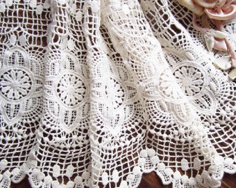 crochet cotton lace trim, vintage style fabric trim lace, antique lace trim in ecru