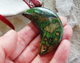 Malachite Jasper Moon Pendant = 1 strap available Black Suede - gift idea