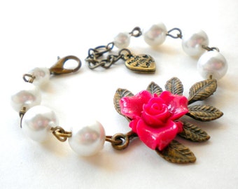 Flower Girl Bracelet Leaf Bracelet Flower Girl Gift Fuschia Bracelet Little Girl Jewelry Nature Wedding Jewelry Baby Girl Bracelet
