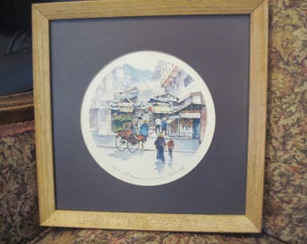 Old Stone Paved Street in H.K. color print by Tam San Mok Framed Signed by the artist #85 of 1000