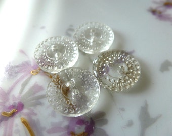 4 Vintage Clear German Bumpy Glass Buttons C38