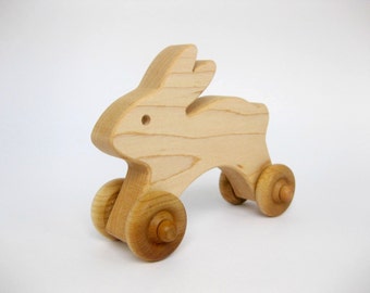 Wooden Bunny Push Toy, natural wood toy