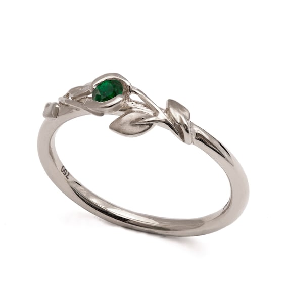 Emerald Flower Ring 14K White Gold and Emerald engagement