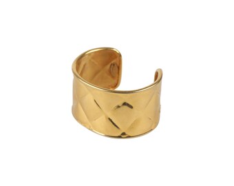 Authentic CHANEL Vintage Gold Metal Quilted Cuff Bracelet