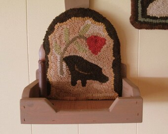 Crow & Flower Primitive Hooked Rug