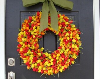 SPRING WREATH SALE Tulip Spring Wreath- Front Door Tulip Wreath Spring Decor- Easter Wreath- Easter Decor- Easter Decoration- Mother's Day-