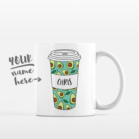 Avocado Mug Pattern Travel Mug Drawing Personalized Coffee Mug Custom Mug Name Coffee Cup Personalized Gift for Men Avocado Gift for Dad