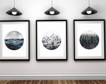Set Of 3 Landscape Art Forest Ocean Mountain Printable Nature Prints Set Of 3 Landscape Art Forest Ocean Mountain Printable Nature Prints