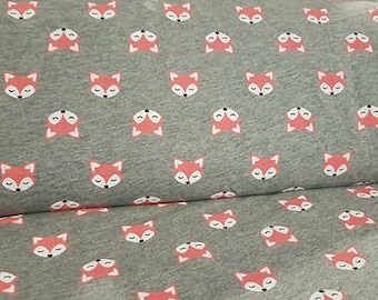 Foxes on grey cotton jersey knit fabric, rompers, leggings, tops, handmade clothing, sewing, accessories, gift for him, birthday skirt