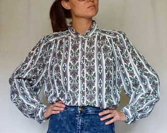 VINTAGE 90 printed shirt//pleated//Camisa estampada// S size
