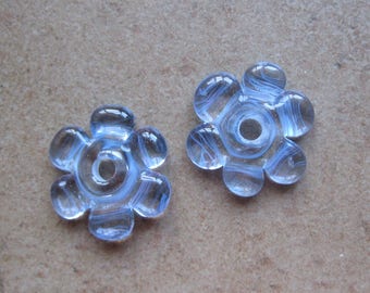 Lampwork Beads - SueBeads - Disc Beads - Disc Flowers - Light Blue Cut Disc Flower Bead Pair - Handmade Lampwork Beads - SRA M67