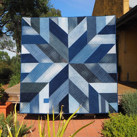 blue giant quilt pattern star block modern quilt pattern