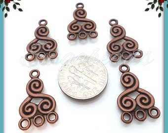 8 Antiqued Copper Spiral Connectors, Copper Chandelier Earring Findings 21mm, Copper Connectors, JC1