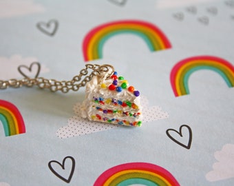 Miniature Food, Cute Necklace, Food Necklace, Polymer Clay Earrings, Confetti Cake, Gift For Bff, Cute Pendant, Funfetti Cake, Cake