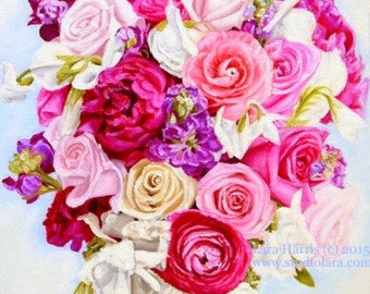 Custom Wedding Bouquet Painting in OIL by LARA 5x7 Bright Floral