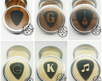 Guitar Pick Holder / Custom Guitar Pick Tin / Woodgrain Customized Guitar Pick Case // Musician Gift // Music Gift