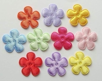 30 Satin Padded Flower Appliques 10 Colors EA16