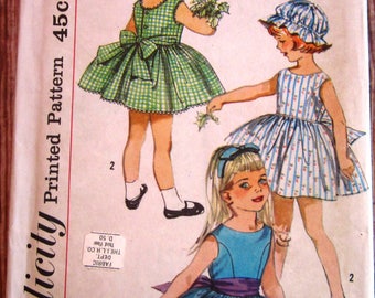 Little Girls One-Piece Sleeveless, Collarless Dress and Hat Transfer Included Size 3 Vintage 1960s Simplicity Pattern 3984 Cut/Complete