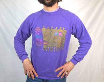 Vintage 80s Laurel Burch Purple Love Sweatshirt