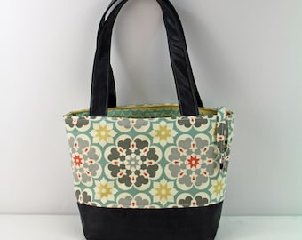 Lulu Medium Tote Bag - Beach with PU Gray Leather - READY to SHIP Purse Shoulder Straps 3 pockets Handbag Washable