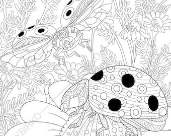 Ladybird Ladybug 2 Coloring Pages Animal Book For Adults Instant Download Print