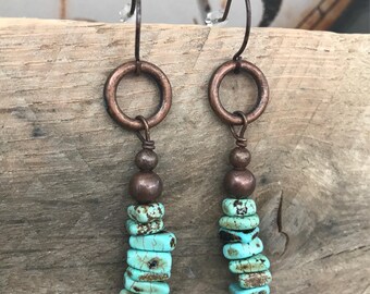 Turquoise and Copper Dangle Earrings
