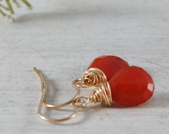 Orange Carnelian Earrings Wire Wrapped Earrings Orange drop Earrings