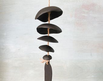 Black clay- Ceramic wind chime- Handmade -wind chime-patio- wedding gift- wabi sabi- bell- gift for him- boyfriend gift- cabin wind chime