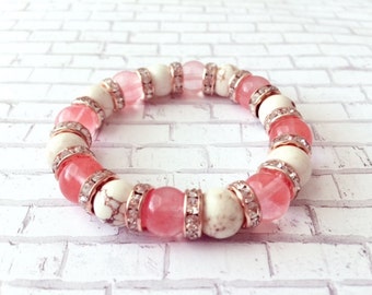 Beaded bracelet/Bracelet/glass bead bracelet/pink beaded bracelet/bracelet for her/personalized bracelet/elastic bracelet/gemstone bracelet