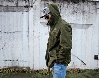 Army jacket. Khaki green military coat. Insulated outwear mens jacket. Size M L