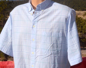 vintage 80s plaid shirt LEVI'S colorgraphs short sleeve button down blue oxford preppy Large Medium 70s