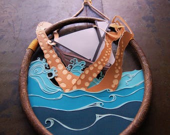 Nautical Ocean Waves and Sailboat Paper Art