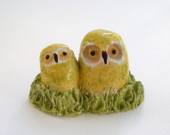 Owls Ceramic Figurine Yellow