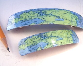 North Haven French Barrette - Mother Daughter gift - Mainemade - with Resin Coat - Penobscot Bay - Fox Islands