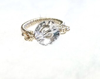 Swarovski Crystal Ring, Silver Finish Ring, Non Tarnish Silver Ring, Non Tarnish Ring, Wire-Wrapped Silver Ring, Wire-Wrapped Ring