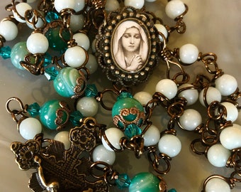 Beautiful Vintaj Brass Wire Wrapped Our Lady Rosary! Lovely, Durable...